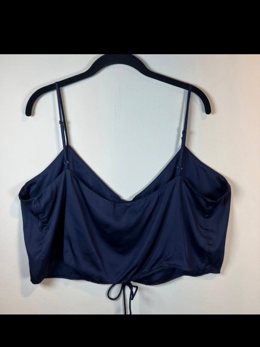 Aerie Satin Cinched Front Crop Tank Top Shirt Navy Blue V-Neck Strappy NEW XXL - Picture 8 of 10